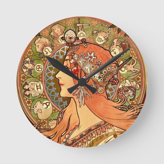 Alphonse Mucha - Zodiac Runde Wanduhr (Vorderseite)
