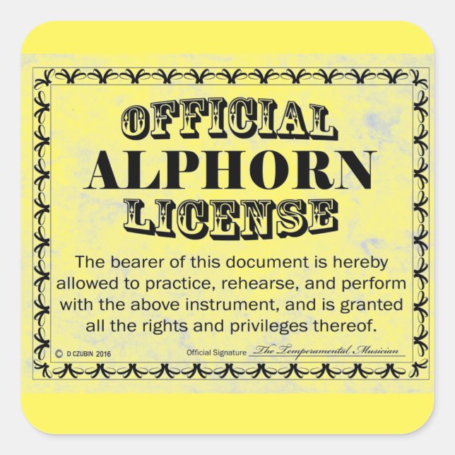 Alphorn License Square Aufkleber (Vorderseite)