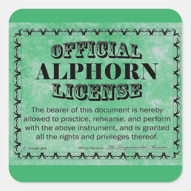 Alphorn License Square Aufkleber (Vorderseite)
