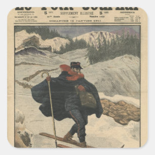 Alpinaufseher mit Ski Quadratischer Aufkleber