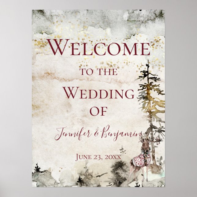 Alpine Bergstation Burgund Begrüßung Hochzeit | Poster (Vorne)