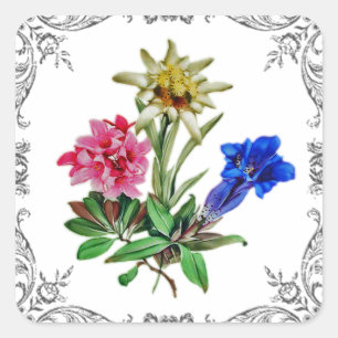 Alpine Blumen Quadratischer Aufkleber