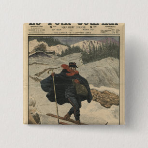 Alpine Briefträger, die Ski verwenden Button