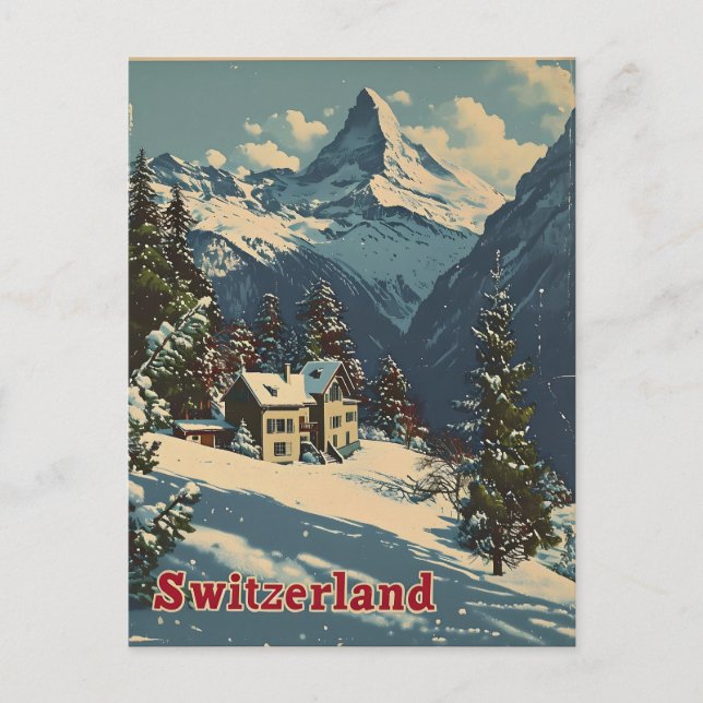 Alpine Charme: Vintages Schweizer Dorf Postkarte (Vorderseite)