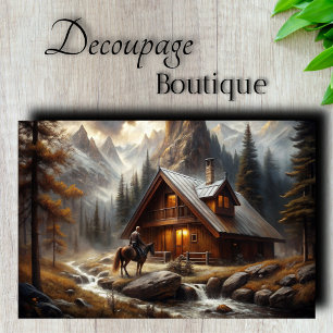 Alpine Hütten-Reitszene Schneelandschaft Decoupage Seidenpapier