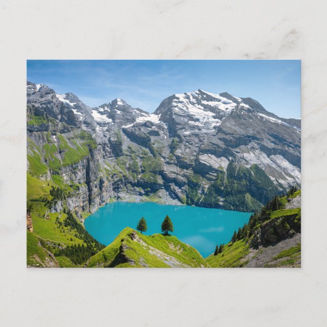 Alpine lake Oeschinensee in Switzerland Postkarte (Vorderseite)