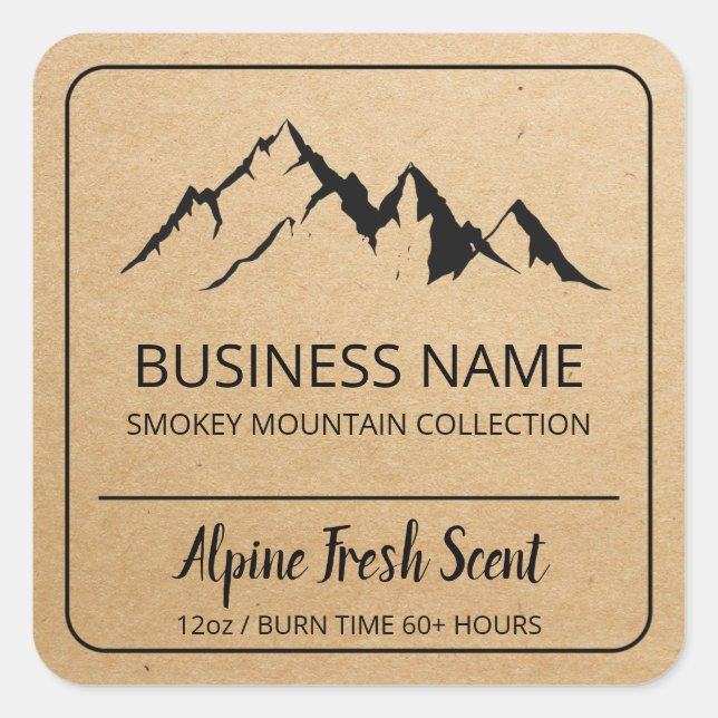 Alpine Mountain Kraft Brown Soy Candle Labels Quadratischer Aufkleber (Vorderseite)