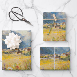Alpine Mountain Village Landscape Wrapping Paper Geschenkpapier Set
