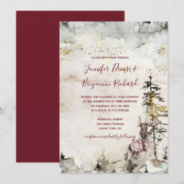 Alpine Mountain Woodland Stag Burgundy Wedding | Einladung
