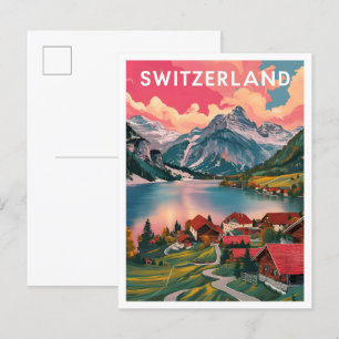 Alpine Schweiz Kunst Reise Illustration Postkarte
