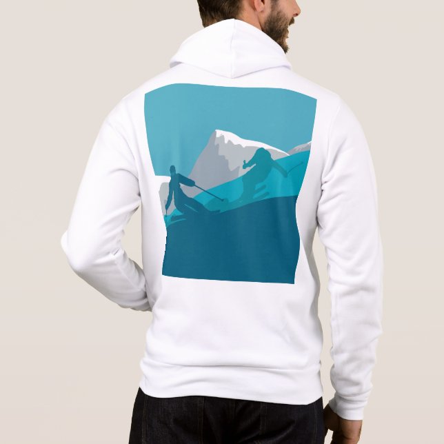 Alpine Skiern Skifahren auf dem Berg Weiß Hoodie (Rückseite)