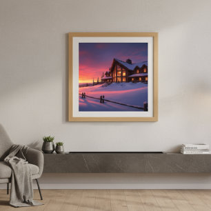Alpine Sunset Lodge Gemütlicher Winter Poster