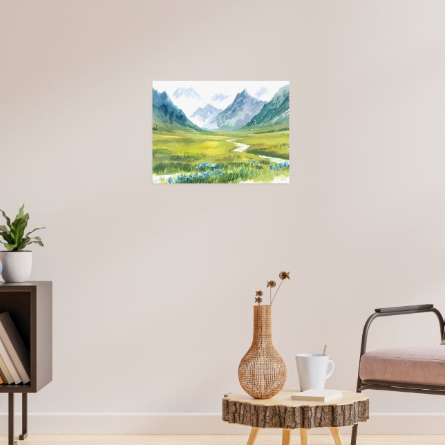 Alpine Whisper - Wiese unter den Gipfeln Poster (Wohnzimmer 3)