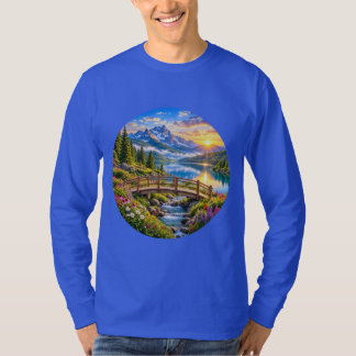 Alpiner Bergsee Holzbrücke Sonnenaufgang T-Shirt