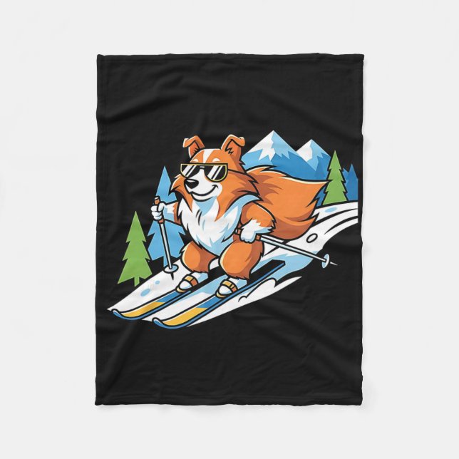 Alpiner Corgi auf Skiern Coole Sonnenbrille Winter Fleecedecke (Vorderseite)