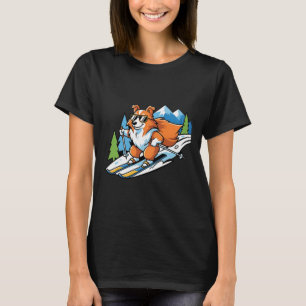 Alpiner Corgi auf Skiern Coole Sonnenbrille Winter T-Shirt