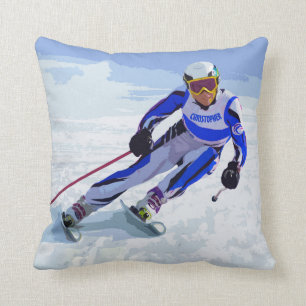 Alpiner Skier im Blau mit Ihrem Namenszeichnen Kissen