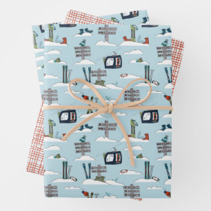 Alpines Ski-Verpackungspapier Flachblatt-Set aus 3 Geschenkpapier Set