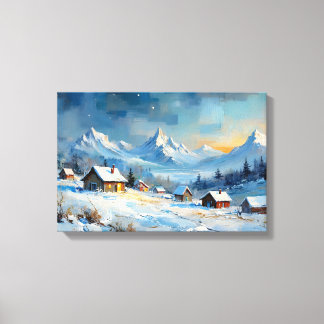 Alpines Winterdorf unter Starlit Sky Leinwanddruck