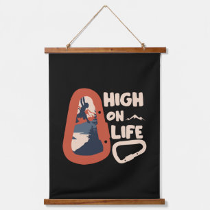 Alpinismus Bergsteigen High On Life Wandteppich Mit Holzrahmen