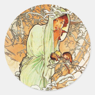 Alpohnse Mucha Winter-Aufkleber Runder Aufkleber