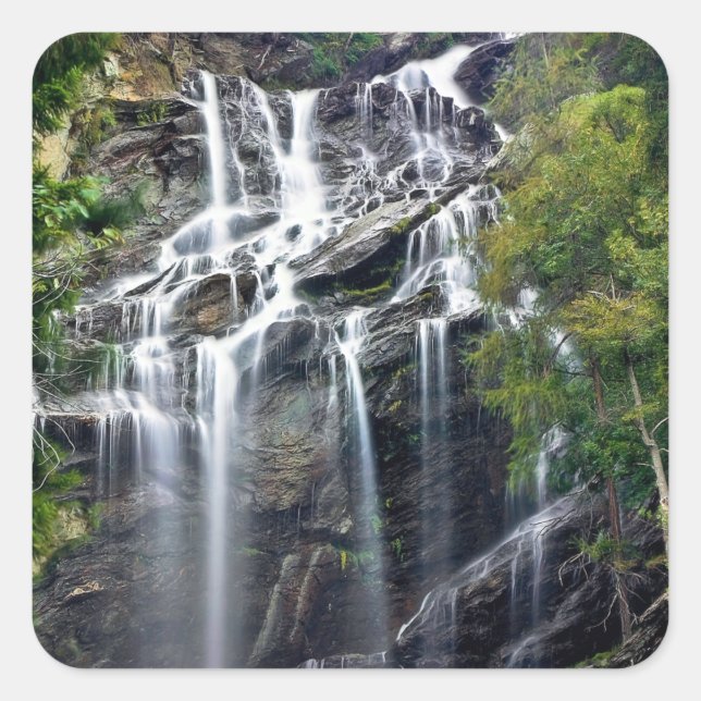 Alps Mountain Topwaterfall Quadratischer Aufkleber (Vorderseite)