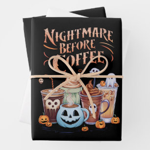 Alptraum vor Kaffee-Kürbis-Gewürz-Halloween Geschenkpapier Set