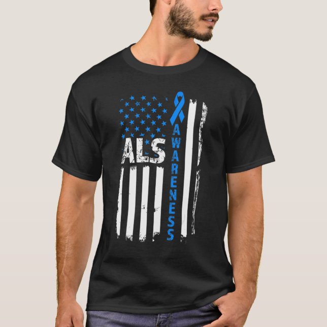 Als Awareness Blue Ribbon US America Flag 2022 T-Shirt (Vorderseite)