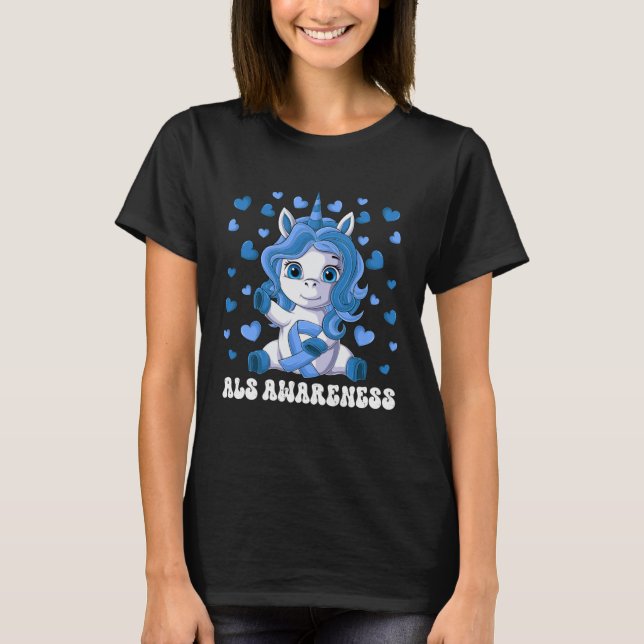 ALS Awareness Month Blue Ribbon Unicorn T-Shirt (Vorderseite)