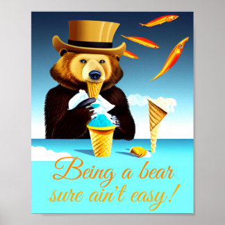 Als Bär mit Top Hut, der Eiscreme-Kunst isst Poster