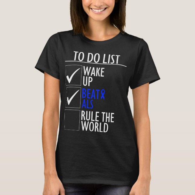 ALS Bewusstseinsmonatsüberblick für Blauen Band T-Shirt (Vorderseite)