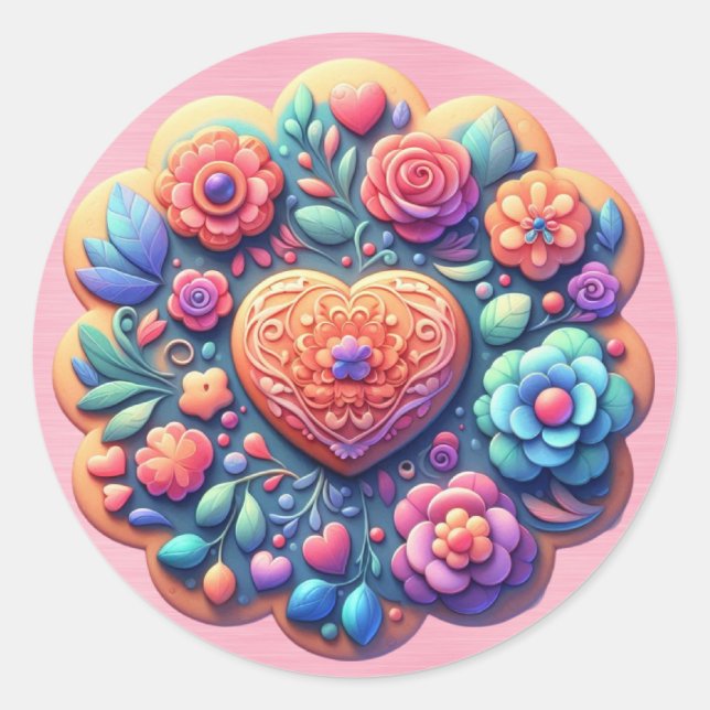 Als Blume dekorierte Cookies Runder Aufkleber (Vorderseite)