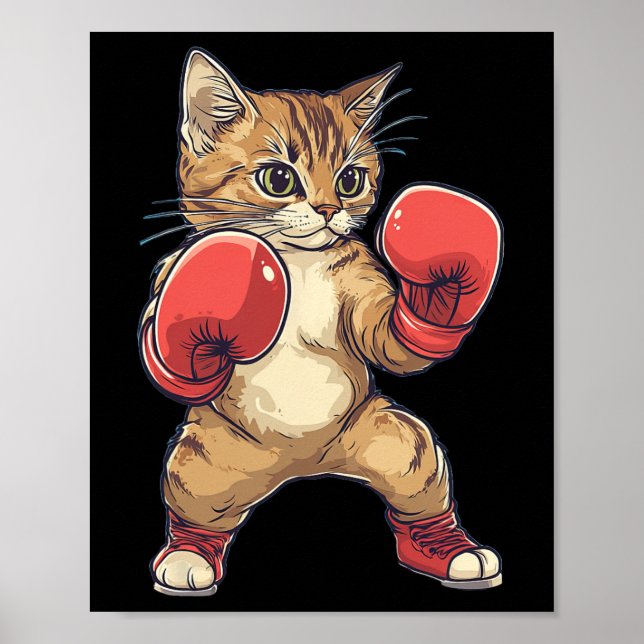 Als Boxer verkleidete Katze Boxen Männer Frauen Ki Poster (Vorne)