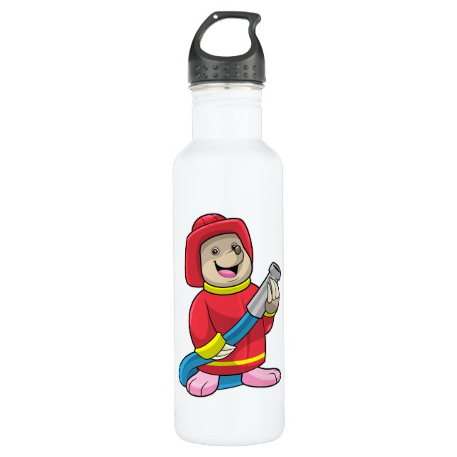 Als Feuerwehrmann mit Schlauch Edelstahlflasche (Vorderseite)