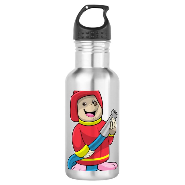 Als Feuerwehrmann mit Schlauch Edelstahlflasche (Vorderseite)