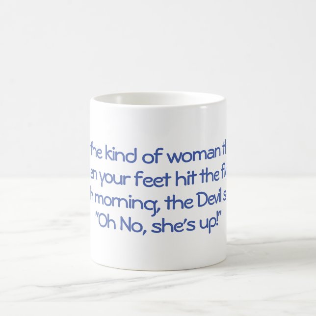 Als ihre Füße auf den Boden stießen, sagt der Teuf Kaffeetasse (Mittel)