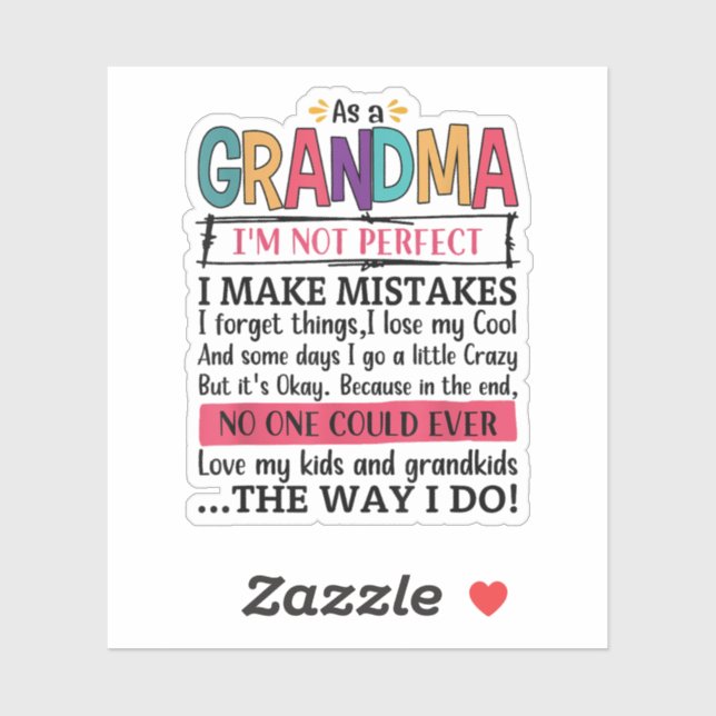 Als Oma bin ich nicht perfekt, mache ich Fehler Aufkleber (Blatt)