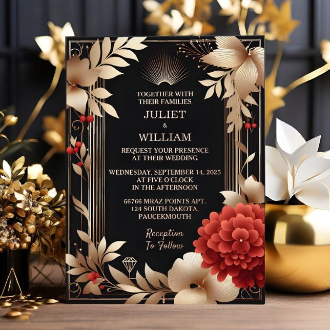 Als Rose Garden Diamond Black und Gold Hochzeit Folieneinladung (Von Creator hochgeladen)