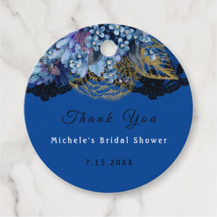Als Sie Royal Blue Black Florals Bridal Lace Geschenkanhänger