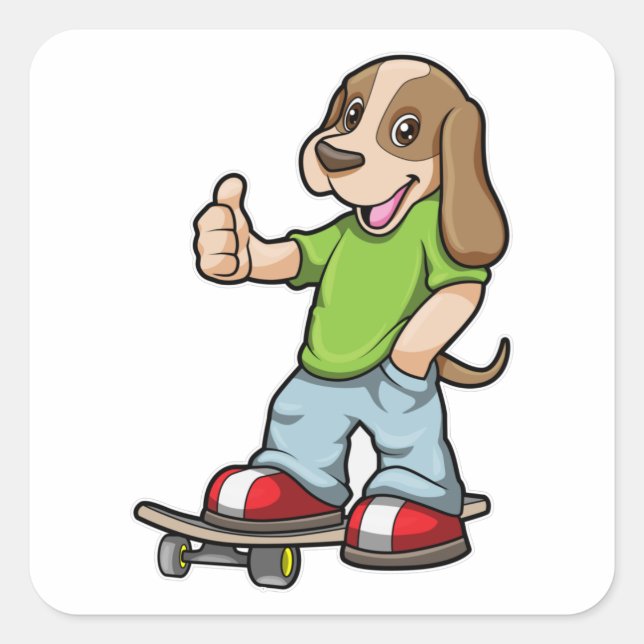 Als Skater mit Skateboard Quadratischer Aufkleber (Vorderseite)