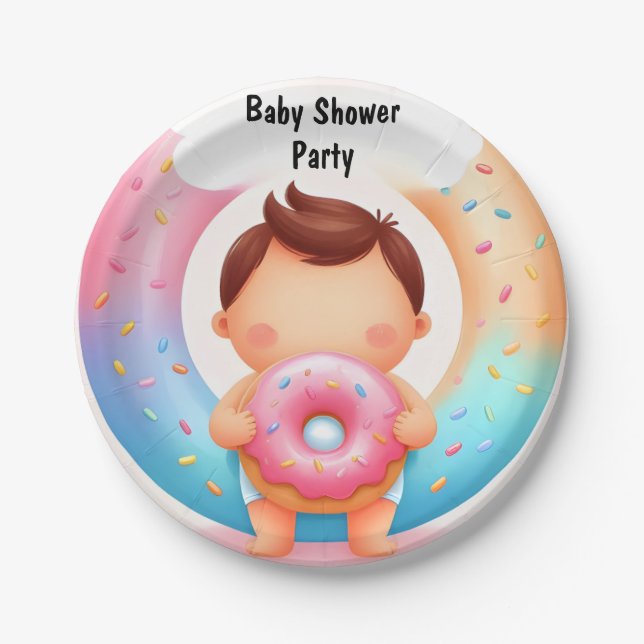Als Träume Pink Blue Donuts und Diapers Baby Dusch Pappteller (Vorderseite)