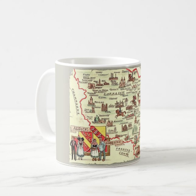 Alsace Lorraine Frankreich Illustrierte Karte Tass Kaffeetasse (Vorderseite Links)