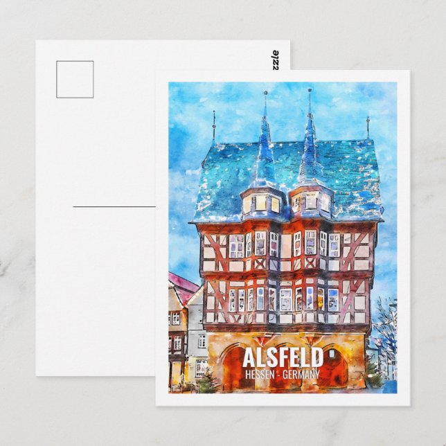 Alsfeld Hessen Deutschland Travel Place Watercolor Postkarte (Vorne/Hinten)