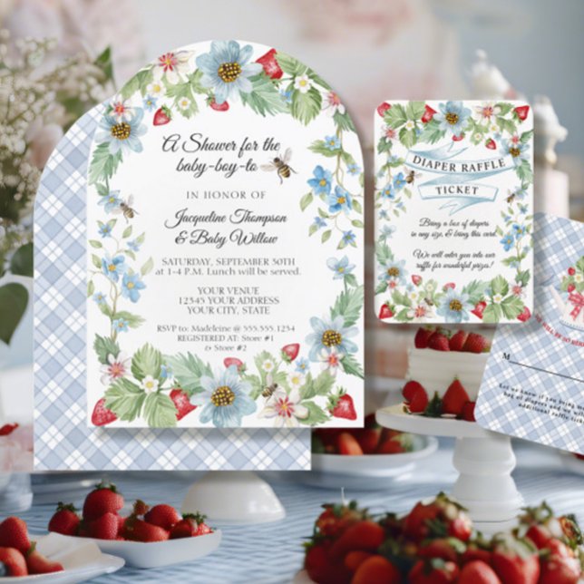 Also Berry Sweet Baby Boy to Bee Strawberry Shower Einladung (Von Creator hochgeladen)