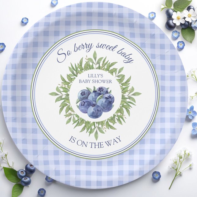 Also Berry Sweet Blueberry Blue Kariert Baby Dusch Pappteller (So Berry Sweet Blueberry Blue Plaid Baby Shower Paper Plates)