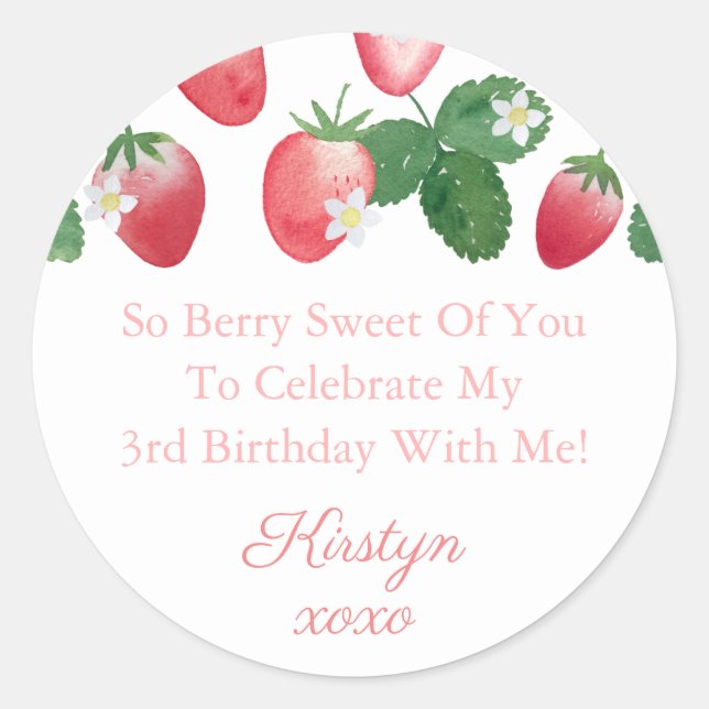 Also, Berry Sweet von Ihnen Erdbeeren Danke, dass  Runder Aufkleber (Vorderseite)