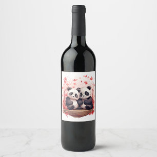 Also glücklich zusammen Panda Paar Weinetikett