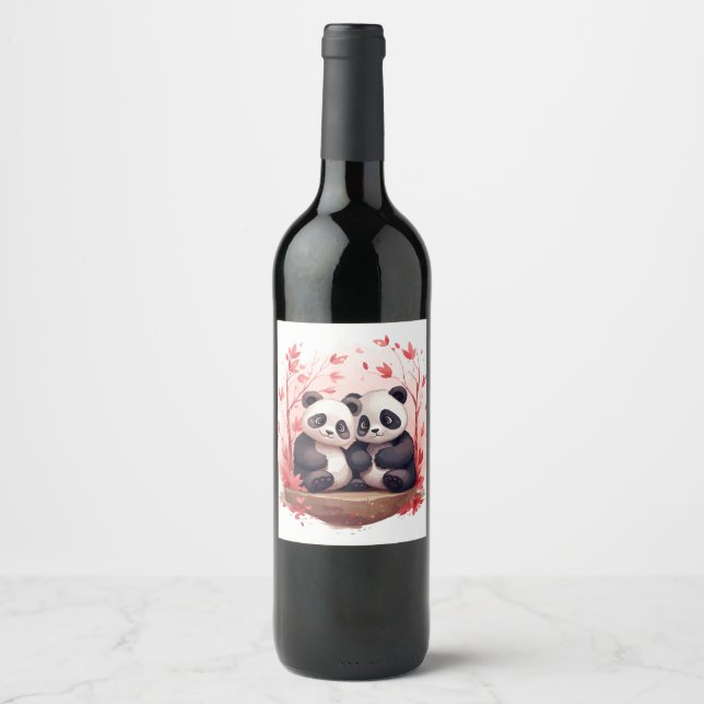 Also glücklich zusammen Panda Paar Weinetikett (Vorderseite)