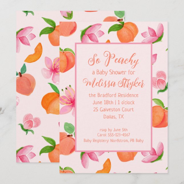 Also, Peachy Baby Shower Einladung (Vorne/Hinten)