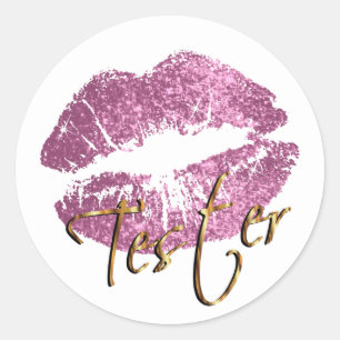 Also Pink Glitzer Lips on White - Tester Runder Aufkleber